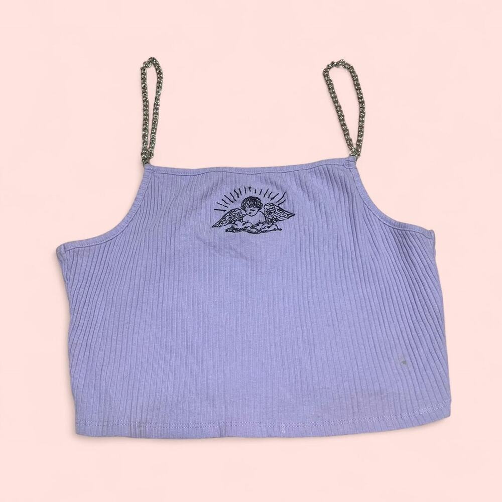 Derek Heart Angel  purple crop top with chain straps size large